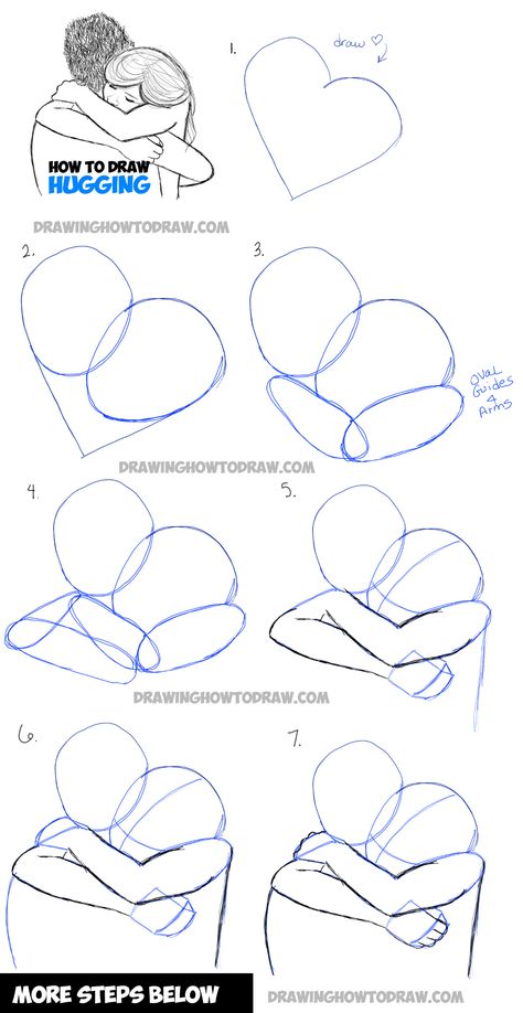 How to Draw Two People Hugging : Drawing Hugs Step by Step Drawing Tutorial - How to Draw Step by Step Drawing Tutorials Two People Hugging Drawing, People Hugging Drawing, Two People Hugging, Trin For Trin Tegning, Hugging Drawing, Kissing Drawing, People Hugging, How To Draw Steps, Drawing Tutorials For Beginners