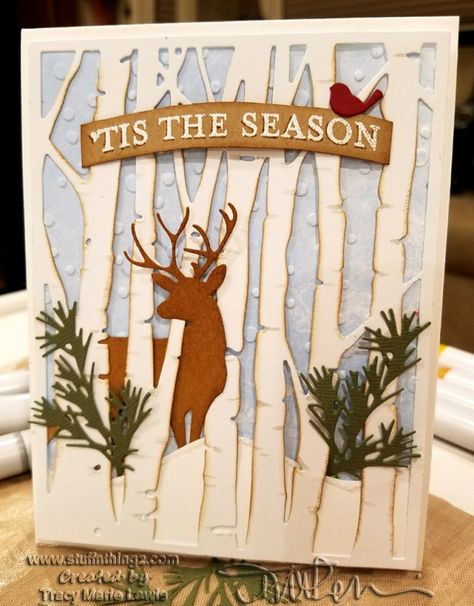 Tis The Season - Woodland Deer Card by zineth - Cards and Paper Crafts at Splitcoaststampers Woodland Deer, Christmas Card Inspiration, Wood Card, Homemade Christmas Cards, Navidad Diy, Cricut Cards, Tree Cards, Diy Christmas Cards, 3d Christmas