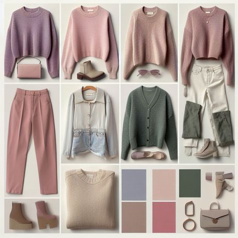 Soft Summer Work Capsule, Soft Natural Soft Summer Outfits, Classic Summer Color Palette Outfits, Soft Summer Color Combos, Muted Cool Color Outfits, Soft Summer Color Clothes, Soft Summer Academia, Soft Summer Summer Outfits, Soft Summer Spring Outfits