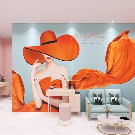 Unique Salon Ideas, Fashion Wall Painting, Botique Interiors Fashion Boutique, Fashion Boutique Interior, Botique Interiors, Unique Clothing Stores, Boutique Wallpaper, Best Wall Paint, Avant Grade