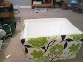 Styrofoam Cooler Crafts, Diy Ottoman Ideas, Styrofoam Diy, Diy Styrofoam Crafts, Diy Storage Ottoman, Styrofoam Crafts, Custom Crafts, Chest Ideas, Furniture Craft