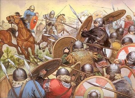 871 King Ethelred of Wessex and his brother Alfred (the Great) defeated the Danish Vikings at the Battle of Ashdown. Imperiul Roman, Punic Wars, Warriors Illustration, Historical Warriors, Germanic Tribes, Greek Warrior, Empire Romain, Ancient Warfare, Early Middle Ages