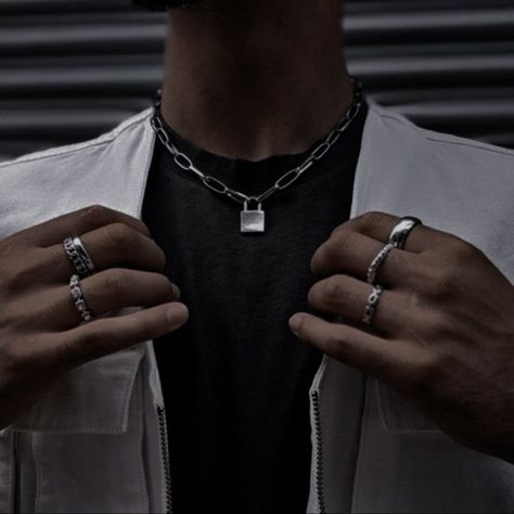 Aesthetic Male Jewelry, Guys Wearing Rings, Male Earrings Aesthetic, Male Rings Aesthetic, Gabe Aesthetic, Male Jewelry Aesthetic, Masc Rings, Slytherin Squad, Men's Piercings