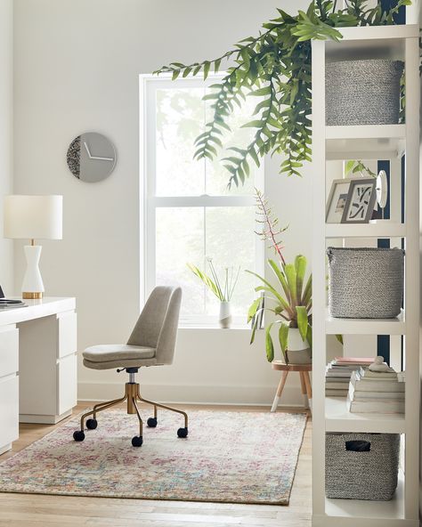 Working From Home? Here's How To Carve Out a Workspace Wherever You Live - Front + Main Modern Office Interior, Parsons Desk, Glass Chair, Best Home Office, Feminine Home Offices, File Cabinet Desk, Modern Office Interiors, Work Office Decor, Cozy Home Office