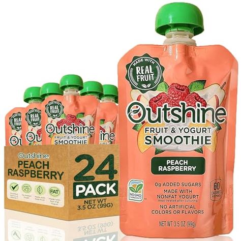 Outshine Peach Raspberry Yogurt Smoothie Pouches - Fruit Pouches, Ready-to-Drink Smoothies, Kids & Adults Pureed Foods - Fruit Pouches for Kids & Adults, Smoothie Drink - (24 Count) Drink Smoothies, Fruit Pouches, Peach Raspberry, Yogurt Smoothie, Raspberry Yogurt, Candle Obsession, Fruit Yogurt, Art And Craft Materials, Fun Lunch