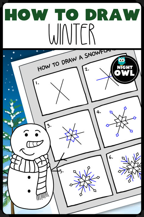 ❄️☃️ Winter Wonderland Drawing Fun! ❄️☃️  Keep your 3rd graders entertained and engaged with these 20 step-by-step winter drawing activities. Perfect for art class, homeschooling, or just for fun! #winterdrawing #artprojects #thirdgrade #education #kidsactivities #homeschooling #winterfun Snowman Directed Drawing For Kids, Winter Art Classroom, Elementary Winter Art Projects, Winter Directed Drawing, Winter Wonderland Drawing, January Art Projects, Creative Writing Projects, Wonderland Drawing, Winter Drawing Ideas