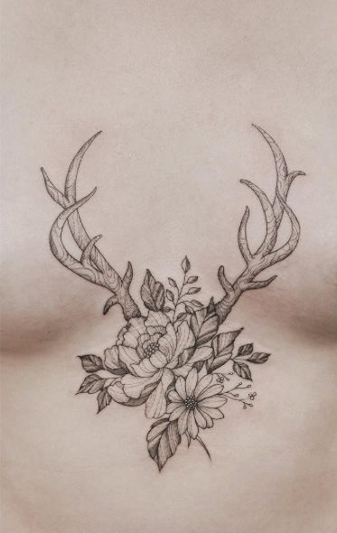 Hirsch Tattoo Frau, Antler Tattoos, Antler Tattoo, Stomach Tattoos Women, Tattoo Forearm, Marquesan Tattoos, Tattoos Skull, Stomach Tattoos, Sternum Tattoo