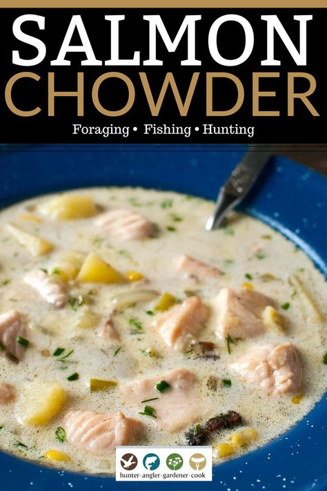 Ritual and tradition are powerful forces, both for good and for ill. Such it is with me and this salmon chowder. I grew up eating chowder, all sorts of chowder, really, but my mom’s is the best. It is a brothy, Maine-style clam chowder that is always made from the same ingredients. always in the same way. Any deviation is apostasy. | @huntgathercook #hankshaw #salmonchowder #recipesforlent #lentrecipes #howtomakesalmonchowder #bestsalmonrecipes Salmon And Clam Chowder, Alaskan Recipes, Bisque Recipes, Pizza Seafood, Salmon Potatoes, Vegetables Pizza, Salmon Chowder Recipe, Seafood Salads, Corn Cream