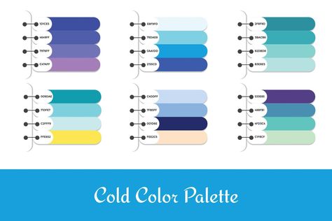 6 DIFFERENT COLD COLOR PALETTES Cold Colour Palette, Cold Colors, Palette Design, Color Palette Design, Design Tools, Color Pallets, Colour Palette, Color Palettes, Color Matching