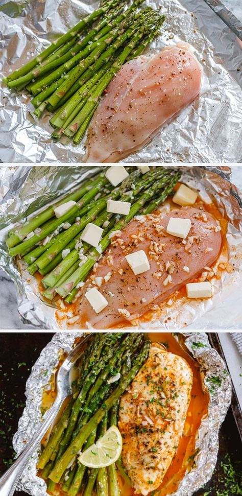 Baked Chicken in Foil Recipe with Asparagus - #chicken #foil-packets #recipe #eatwell101 - These baked garlic butter chicken foil packets are just so easy and so delicious! - #recipe by #eatwell101® Baked Garlic Butter Chicken, Recipe With Asparagus, Chicken In Foil, Asparagus Chicken, Sauteed Asparagus, Recipes Asparagus, Chicken Foil Packets, Foil Pack Dinners, Foil Packet Dinners