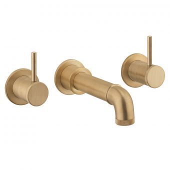 Crosswater MPRO Industrial Unlaquered Brass 3 Hole Basin Tap - PRI135DNUB | UK Bathrooms Wall Mounted Bath Taps, British Decor, Bath Spout, Shower Rooms, Bathroom Details, Bath Mixer Taps, Concrete Bathroom, Wall Taps, Loft Bathroom