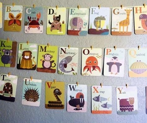 10 Ways to Hang and Display ABC Flashcards | Apartment Therapy Alphabet Display, Letter Flashcards, Abc Cards, Abc Flashcards, Homeschool Classroom, Alphabet Cards, Alphabet Flashcards, School House, House Design Photos