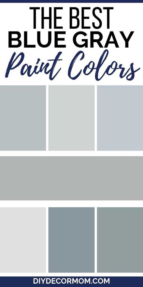 See the best blue gray paints from Sherwin-Williams and Benjamin Moore! 25 best bluish gray colors for your kitchens, cabinets, bedrooms, and living rooms that you need! #bluegray #bluepaint #graypaint #DIYDecorMom #painting Sherwin Williams Gray With Blue Tones, Blue Paints For Bedroom, Benjamin Moore Paint Colors Blue Gray, Best Gray Blue Sherwin Williams, Blue Grey Sherwin Williams, Blue Grey Paint Color Sherwin Williams, Best Blue Gray Paint Color Sherwin, Blue Gray Paint Colors Sherwin Williams Kitchen Cabinets, Blue Grey Paint Color Living Room