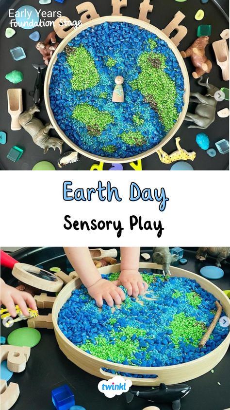 Click to find Earth Day Large Activity Tray Planning containing lots of Earth-themed ideas for young children to explore on Earth Day. Thanks to @wonderbees_childminding Earth Sensory Activities, Earth Activities For Preschool, Earth Activities For Kids, Earth Crafts For Kids, World Environment Day Activities, Space Inquiry, Earth Day Preschool Activities, Continents Activities, Earth Day Activities For Kids