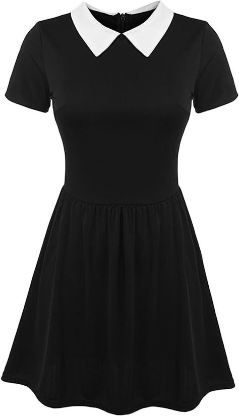 Costume Wednesday Addams, Super Easy Halloween Costumes, Halloween Costumes For Brunettes, Wednesday Addams Outfit, Wednesday Costume, Doll Collar Dress, Addams Dress, Wednesday Addams Costume, Wednesday Outfit