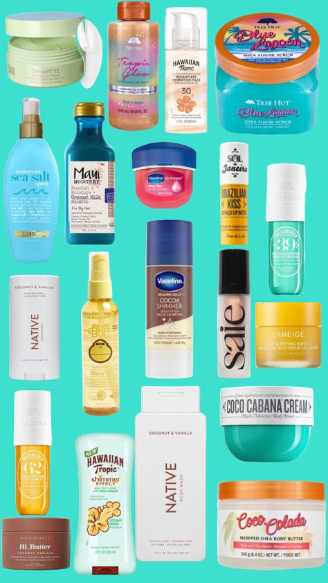 Summer self care products #summer #summerselfcare #summer2023 #selfcare #beauty #skincare #summerproducts #summerbeauty #beach #beachy #beachgirl Coconut Girl Skincare Products, Beachy Skin Care, Beachy Hair Products, Summer Hygiene Products, Beachy Makeup Products, Coconut Hygiene Products, Summer Wishlist Products, Summer Products Aesthetic, Coconut Girl Products