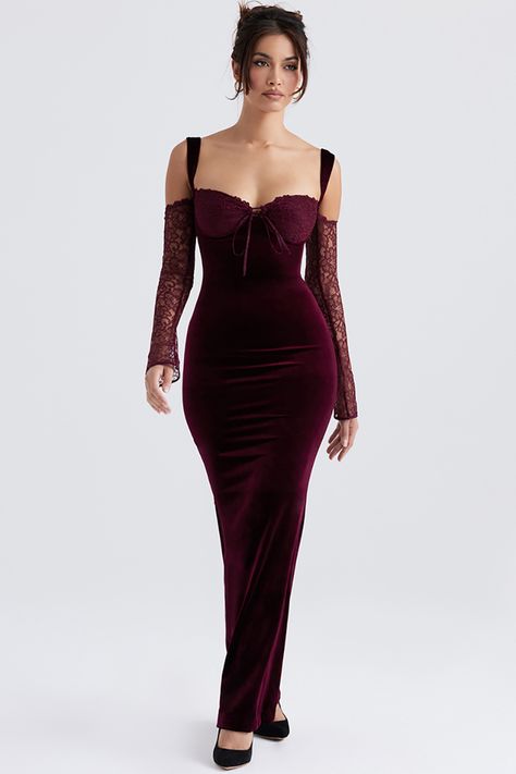 Cold Shoulder Lace Sleeve Bodycon Velvet Formal Party Maxi Dresses Wine Red Dress, Trendy Party Dresses, Fishtail Maxi Dress, Cold Shoulder Lace, Floor Length Prom Dresses, Velvet Maxi, Velvet Maxi Dress, Cold Shoulder Long Sleeve, Beautiful Evening