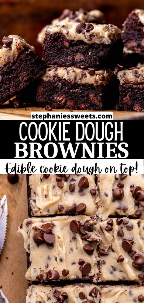 Different Brownie Flavors, Fun Brownie Recipes, Cookie Dough Recipe For One, Brownie Types, Brownies With Cookie Dough, Cookie Dough Healthy, Edible Cookie Dough Recipe For One, Edible Cookie Dough Healthy, Cookies And Cream Brownies