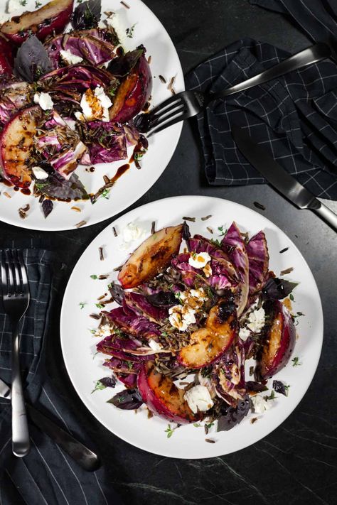 Grilled Radicchio Salad, Grilled Radicchio, Plum Salad, Easy Salads To Make, Purple Basil, Grilled Salad, Cooking Wild Rice, Radicchio Salad, Fall Salad