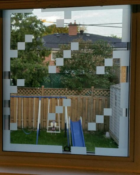 Simple to do and "accurate" minecraft glass panes. Privacy film, scissors and patience. The kids love it.. Diy Minecraft Window, Minecraft Window Irl, Minecraft Windows Irl, Minecraft Glass Design, Minecraft Windows Design In Real Life, Minecraft Glass Window, Minecraft Window Ideas, Minecraft Windows Design, Window Reference