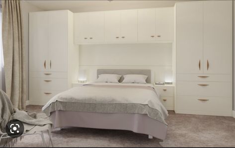 Pax Wardrobe Around Bed, Bed Next To Wardrobe, Overhead Wardrobe Bedroom, Fitted Wardrobe Over Bed, Wardrobes Built Around Bed, Fitted Wardrobe Around Bed, Wardrobe With Bed In Middle, Wardrobe Beside Bed, Wardrobe Next To Bed