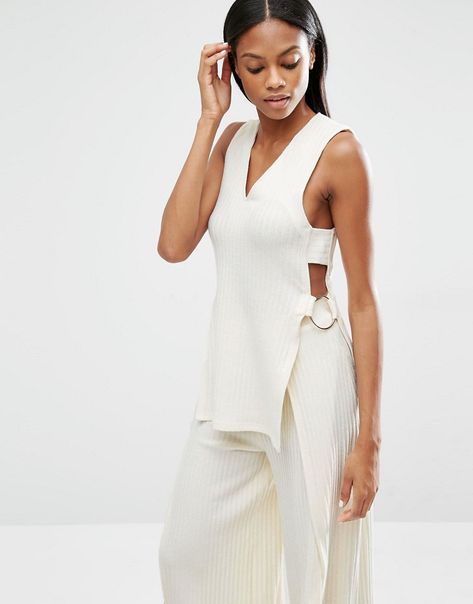 Luxury Asymmetrical Versatile Tops, Trendy Asymmetrical Ribbed Tops, Luxury Chic Tops With Cutout Details, Chic Asymmetrical Ribbed Top, Luxury Versatile Asymmetrical Top, Knit Rose, Lavish Alice, Tanya Taylor, Square Neck Top