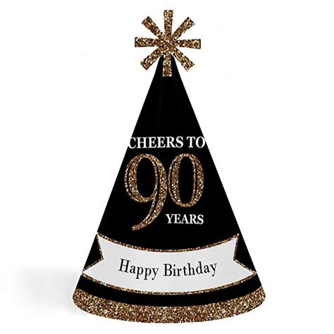 Adults 90th Birthday - Gold - Cone Birthday Party Hats for Kids and Adults - Set of 8 (Standard Size) Party Hats For Adults, Kids Party Hats, 90th Birthday Parties, 100th Birthday Party, Milestone Birthday Party, 90's Birthday Party, Gold Birthday Party, 80th Birthday Party, Fun Birthday Party