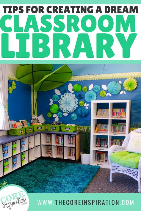 Bookshelf For Classroom Library, Cute Classroom Reading Corners, Prek Library Center Ideas, Class Library Ideas, Classroom Book Corner, Library Reading Corner, Book Corner Classroom, Classroom Library Ideas, Classroom Reading Nook