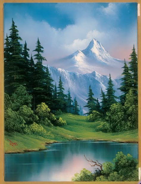 Bob Ross Art, Beautiful Landscape Paintings, Bob Ross Paintings, Mountain Landscape Painting, Scenery Paintings, Landscape Paintings Acrylic, Landscape Art Painting, Landscape Drawings, Mountain Paintings