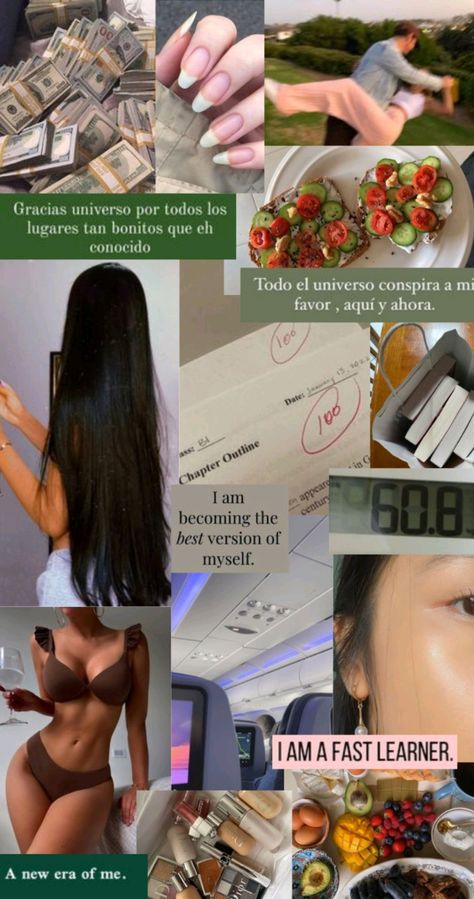 Visual board that attracts money, long hair, nice body, good grades and healthy life. Single Women Lifestyle, Manifest Body Goals, Beauty Vision Board Pictures, Slim Body For Vision Board, Motivational Pictures Woman Perfect Body, Dream Body Visualization Board, Dream Body Visualization, Body Manifestation, Creative Vision Boards