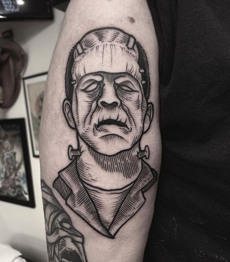 Frankenstein Tattoo, Creepy Tattoos, Horror Tattoo, Tattoos Ideas, Frankenstein, Back To Black, Portrait Tattoo, Tattoos, On Instagram