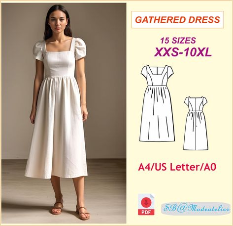 Puff Dress Pattern, Plus Size Dress Patterns, Gathered Dress Pattern, Overall Dress Pattern, Dress Patterns Sewing, Dress Pattern Plus Size, Cottagecore Dress Pattern, Dress Patterns For Women, Summer Dress Sewing Pattern