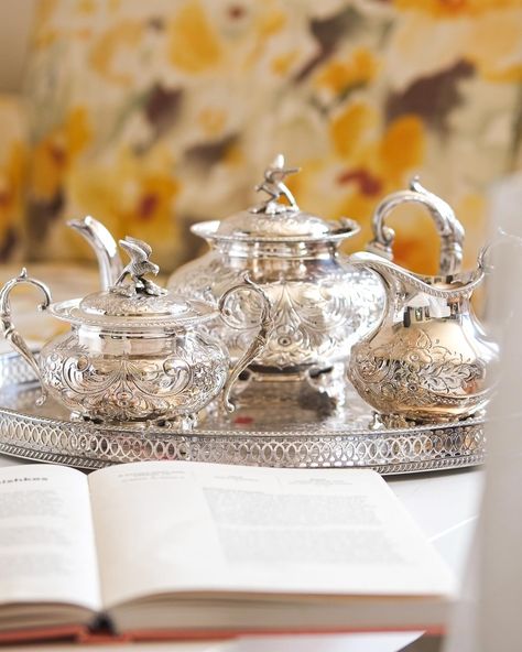 🔻SOLD🔻 A silver plated tea service with tray that well suit for your afternoon tea. The bird moulded details throw me back to the period of downtown abbey. John Turton (c.1818-1872) was active by 1849 as a spring knife maker in Meadow Street. Later he lived at Walkley and by 1871 was a dealer in cutlery and electro-plate in Market Street. Turton’s widow, Harriet, probably continued the business. In 1891, she described herself as a ‘retired cutlery merchant’, with her sons – Albert and Ed... Silver Tea Set Display, Tea Set Display, Silver Tea Service, Silver Tea Set, Silver Tea, Market Street, Tea Service, Afternoon Tea, Kitchen Gadgets