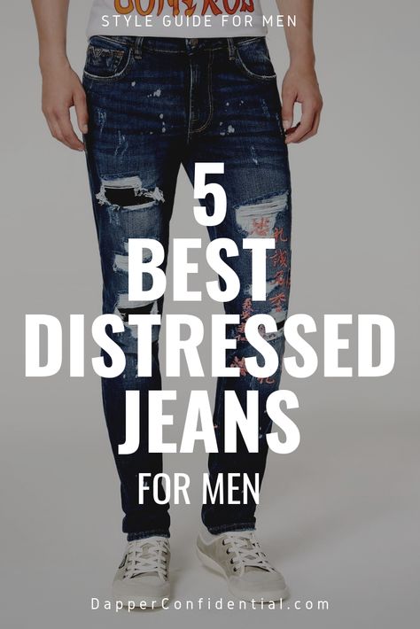 Scrape it, shred it, fade it. With current trends, your casual denim better be ripped, or at least distressed. Here are our top 5 picks for ripped jeans for men. #jeans #mensfashion #style Patched Jeans Outfit, Best Ripped Jeans, Ripped Jeans For Men, Distressed Jeans Outfit, Mens Distressed Jeans, Guess Jeans Mens, Mens Wardrobe, Shredded Jeans, Mens Wardrobe Essentials