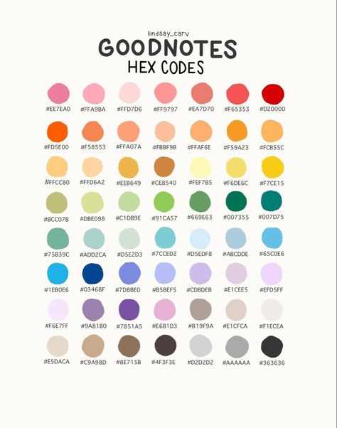 Ipad Notes Goodnotes Colors, Good Note Hex Code, Notability Hex Codes, Ipad Notes Color Palette, Aesthetic Colors With Hex Codes, Notion Color Codes, Colour Palette Hex Codes Google Calendar, Pen Colors For Goodnotes, Goodnotes Planner Aesthetic