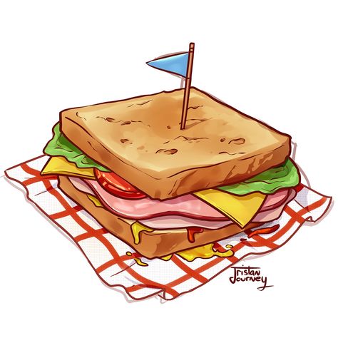 Food Drawing Sandwich, Club Sandwich Drawing, Sandwich Art Drawing, Cute Sandwich Drawing, Drawing Of Sandwich, Sandwich Illustration Drawing, Sandwich Drawing Simple, Drawing Sandwich, Sandwich Doodle