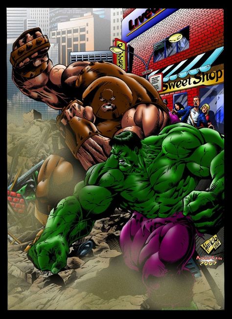 #Hulk #Fan #Art. (Hulk vs Juggernaut) By: Nick Law. (THE * 5 * STÅR * ÅWARD * OF: * AW YEAH, IT'S MAJOR ÅWESOMENESS!!!™)[THANK Ü 4 PINNING!!!<·><]<©>ÅÅÅ+(OB4E) Hulk Vs Juggernaut, Juggernaut Marvel, Hulk Fan Art, Planet Hulk, Green Hulk, Spider Man Series, Marvel Comics Artwork, Angry Man, Marvel Pics