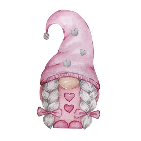 Gnome Valentine, Valentine Gnome, Watercolor Cute, Pink Valentines, Halloween Digital, Valentines Svg, Pink Tone, Post Cards, Christmas Gnome