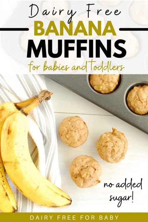 Baby Banana Muffins, Dairy Free Banana Muffins, Snack For Toddlers, Dairy Free Baby, Dairy Free Muffins, Baby Muffins, Healthy Toddler Snacks, Overripe Bananas, Dairy Free Milk