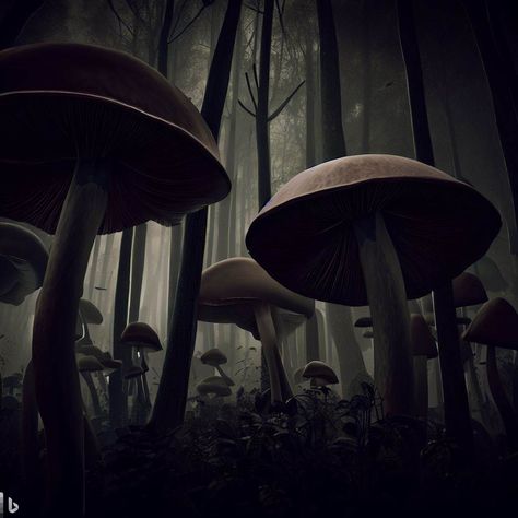 Dark Mushroom Forest, Cursed Forest, Dead Malls, Giant Mushroom, Majestic Creatures, Mushroom Forest, Different Angles, Drawing Inspo, Halloween 2024