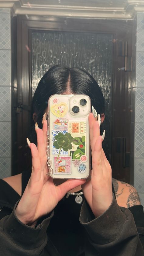 iphone case inspo aesthetic stickers diy kpop hello kitty japanese cute pink green phonecase Pink And Green Phone Case, Green Phone Case Aesthetic, Phonecase Ideas Aesthetic, Kpop Hello Kitty, Custom Phone Cases Ideas, Hello Kitty Japanese, Japanese Phone Case, Clear Phone Case Design, Phone Customization