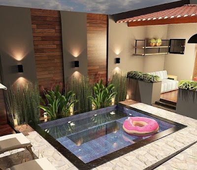 Kolam Air, Kolam Koi, Small Pool Design, Small Pools, 흑백 그림, Backyard Pool Designs, Terrace Design, Swimming Pools Backyard, Small Pool