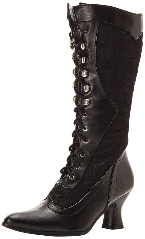 PRICES MAY VARY. WOMENS HALLOWEEN COSTUMES - Female lace up knee high boots ideal for Steampunk, Victorian, Vintage Dancer, Gothic Bride, Witch, Pilgrim, Magician, and Sorceress costumes LADIES COSTUME FOOTWEAR DETAILS - 100% Polyurethane and Lace with a synthetic sole BOOT MEASUREMENTS - 2.5" Stacked Heel, Shaft measures 13" from the arch STEP BACK INTO TIME - Victorian Steampunk boots are costume essentials to designing your Gothic Bride to Renaissance DIY costume ELLIE SHOES COSTUME COLLECTIO Steampunk Boots, Victorian Shoes, Granny Boots, Gothic Bride, Goth Boots, Victorian Boots, Gothic Boots, Ellie Shoes, Wedding Boots