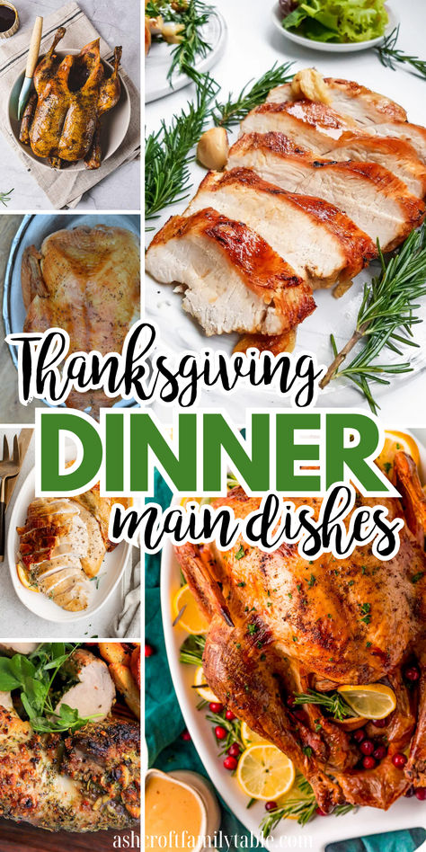 Collage of Thanksgiving dinner main dish ideas. Full Thanksgiving Dinner, Thanksgiving Beef Dishes, Ham Recipes For Thanksgiving, Meat Dishes For Thanksgiving, Turkey Dinner Ideas Thanksgiving, Thanksgiving Meats Dishes, Thanksgiving Meat Dishes, Thanksgiving Meats, Roasted Whole Turkey