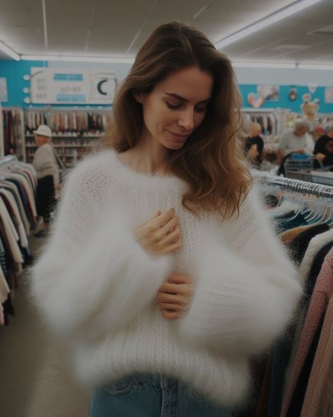 White Fuzzy Sweater Outfits, Fluffy Sweater Outfit, Fuzzy Sweater Outfit, Mohair Sweaters, Woman Sweater, Angora Sweater, Fluffy Sweater, Knitwear Fashion, Fuzzy Sweater