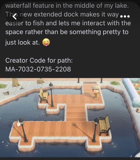 Animal Crossing Dock Code, Nintendo Switch Animal Crossing, Lake Dock, Animal Crossing Funny, Animal Crossing Memes, Animal Crossing Guide, Animal Crossing Wild World, Waterfall Features, Island Decor