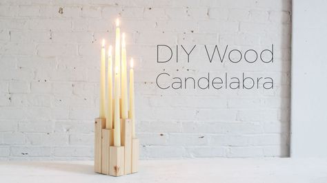 How To Make A Wood Candelabra Video Homemade Candle Holders, Diy Wooden Candle, Wooden Candlestick Holders, Unique Candle Holders, Candle Stick Holder, Diy Candle Holders, Wooden Candle Sticks, Wooden Candle, Wooden Candle Holders