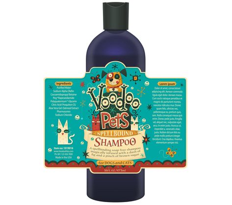 Voodoo Pets on Behance Steve Simpson, Shampoo Label, Shampoo Packaging, Shampoo Design, Cat Shampoo, Bottle Design Packaging, Pet Shampoo, Hand Drawn Lettering, Cute Packaging