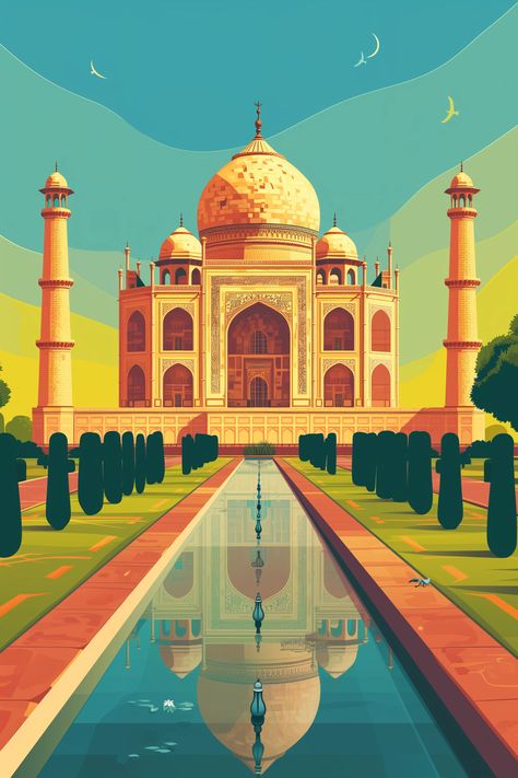 🌟🎁Travel Wall Art with Midjourney Prompts - Tap the Link in my Bio🤩🔗 Taj Mahal Illustration Art, Taj Mahal Illustration, Indian Poster, India Taj Mahal, Landscape Tutorial, Wall Street Art, Taj Mahal India, Caricature Drawing, Painting Digital