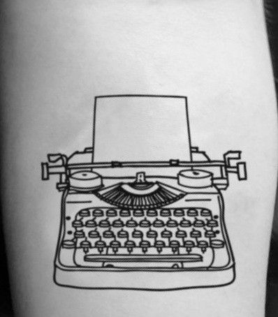 Desk Tattoo, Author Tattoo Ideas, Vintage Phone Tattoo, Small Typewriter Tattoo, Newspaper Tattoo Ideas, Typewriter Tattoo Minimalist, Tattoo Typewriter, Writer Tattoos, Type Writer Tattoos